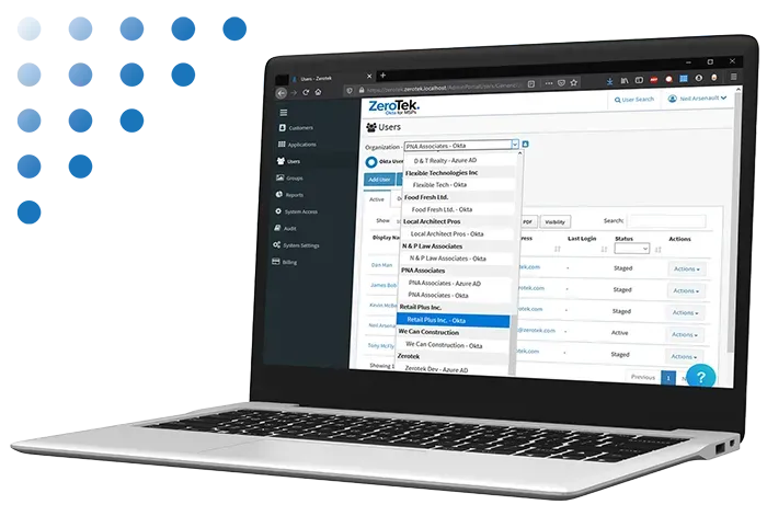 Manage all your customers in one place—ZeroTek is multi-tenant Okta, all managed from a single dashboard built for MSP success. Switch easily from one customer to another, then drill down to get things done.