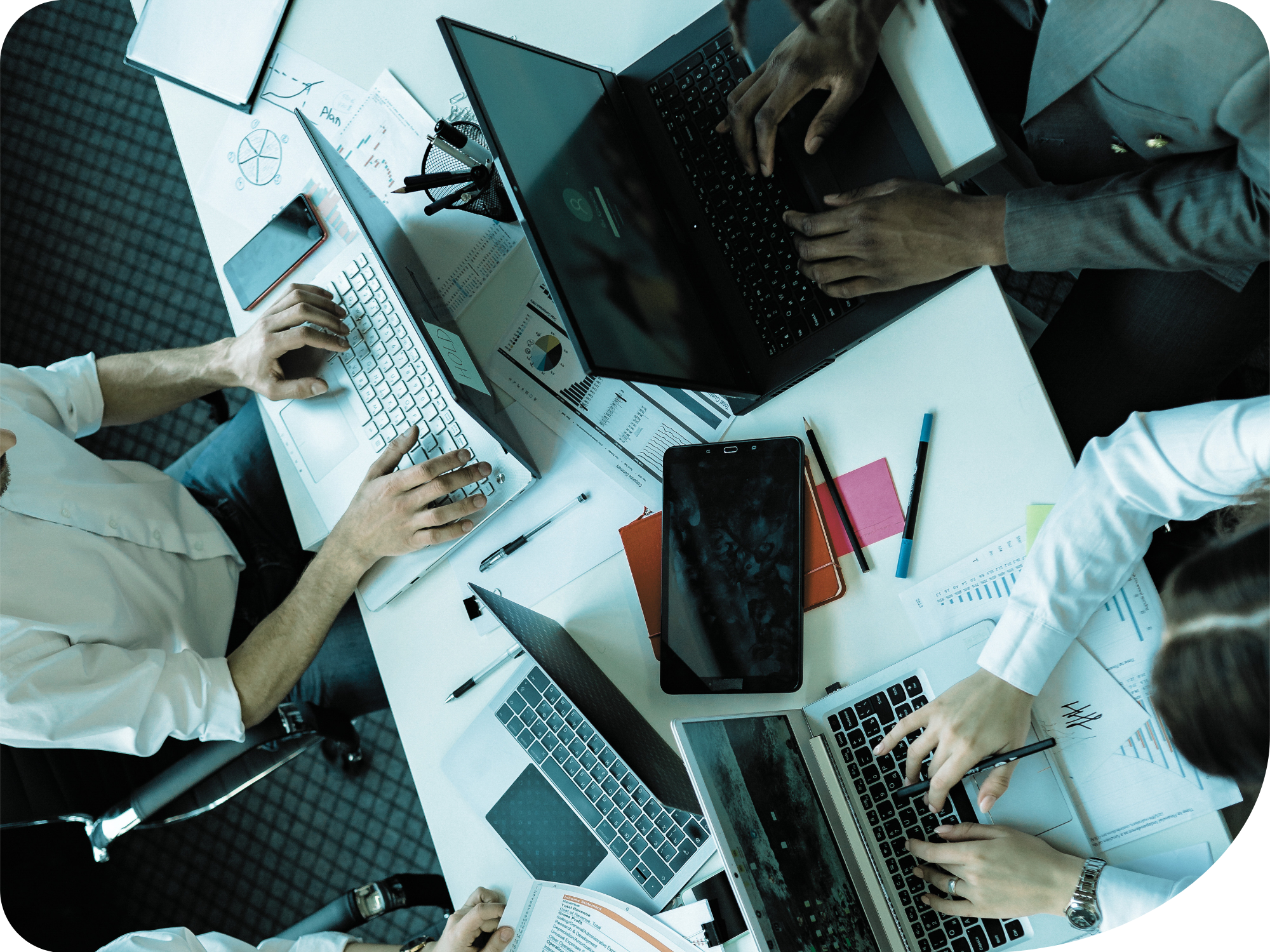Startup workers at a shared table