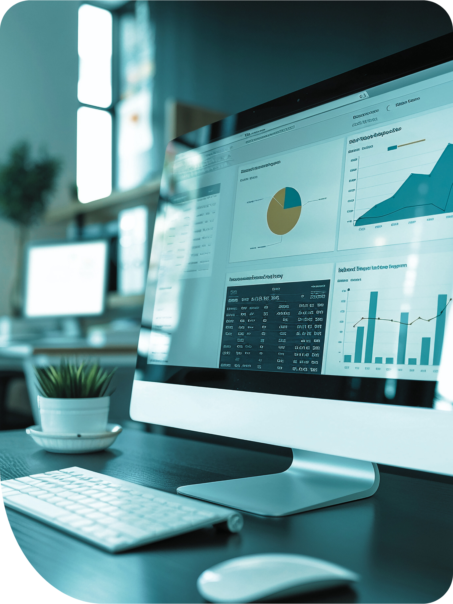 Female lawyer seated at desk with scale ornament